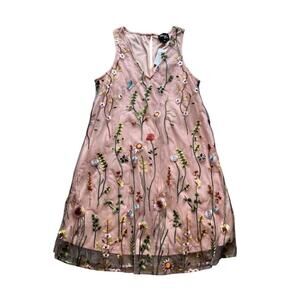 NWT Pink Shift Dress with Floral Overlay Women's Size Small